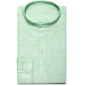 Stehkragen-Hemd aus hellgrünem Leinen