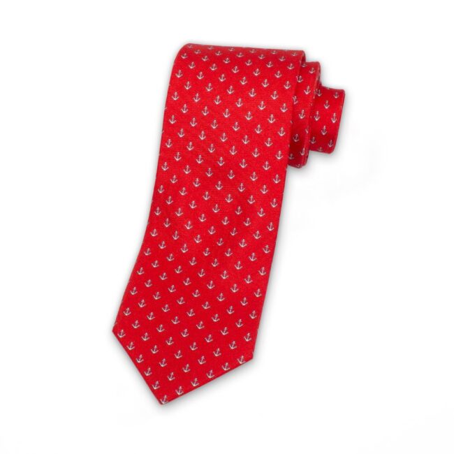 Krawatte Rot mit weißen Ankern
