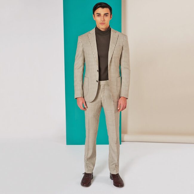 A Beige Gingham full | Nachhaltiger Anzug aus ungebleichter Wolle