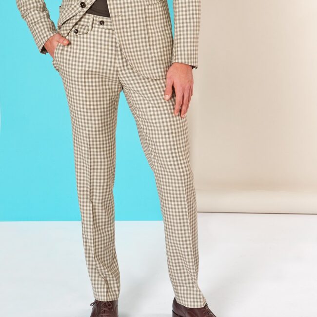 A Beige Gingham pants | Nachhaltiger Anzug aus ungebleichter Wolle