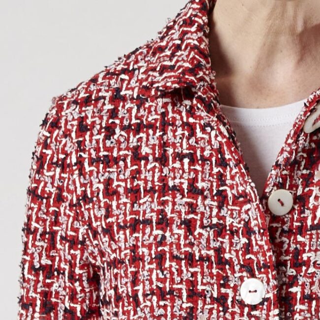 01 rote Boucle Jacke Damen Detail | Rote Bouclé Jacke