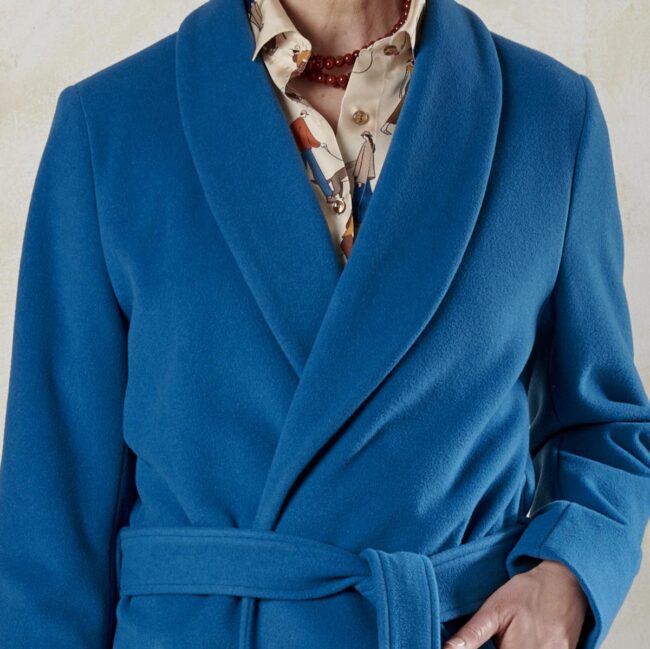 16 blauer Mantel Detail | Türkiser Woll-Kaschmir Mantel